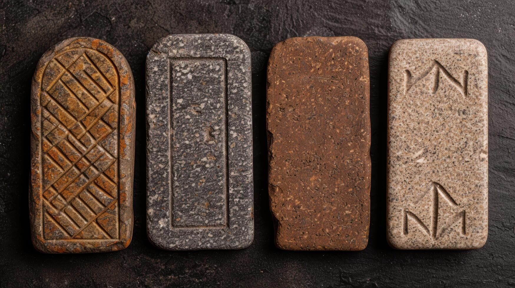 ancient runes and symbols carved into stone tablets photo