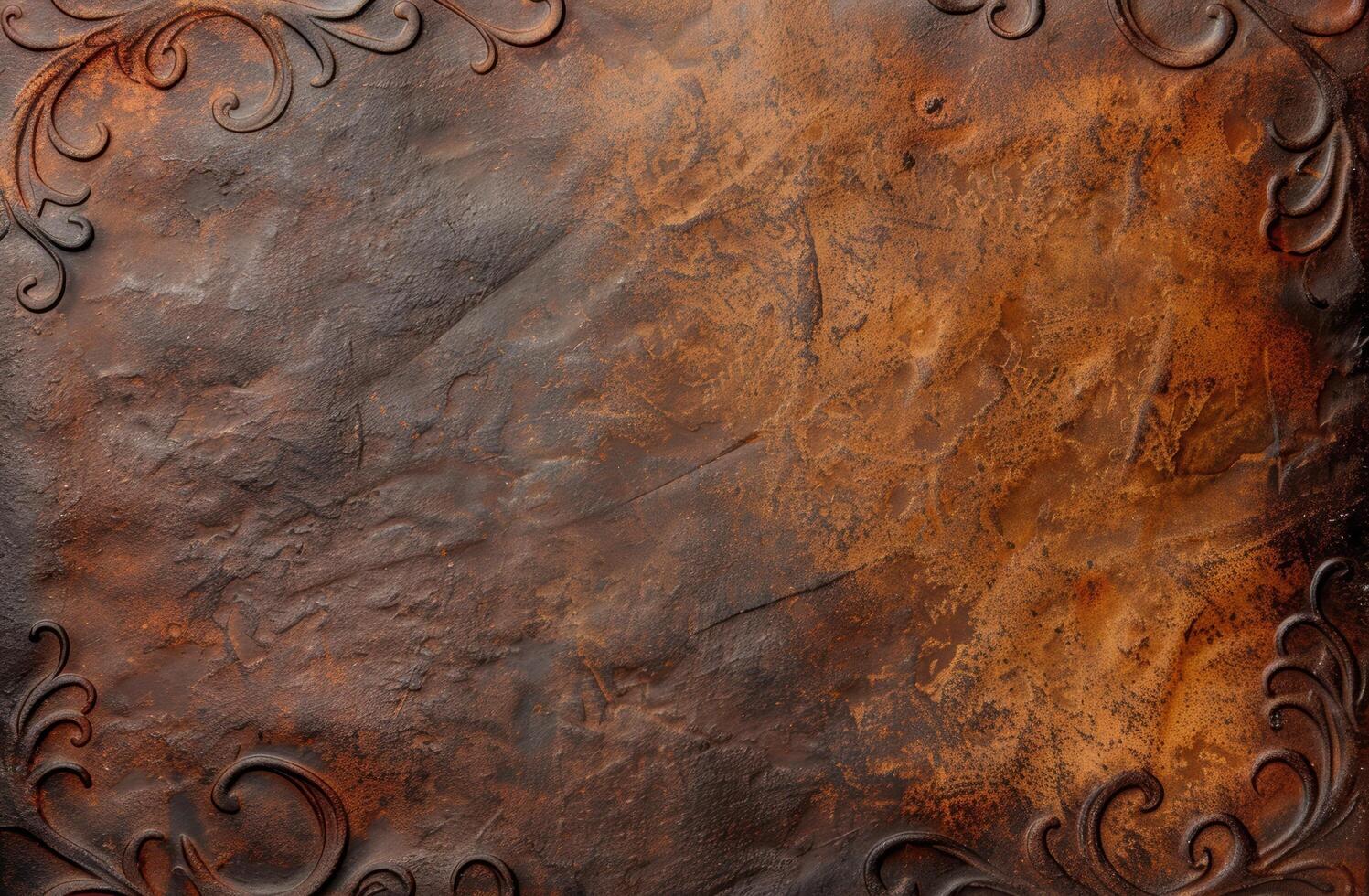 Rustic metal background with ornate frame photo