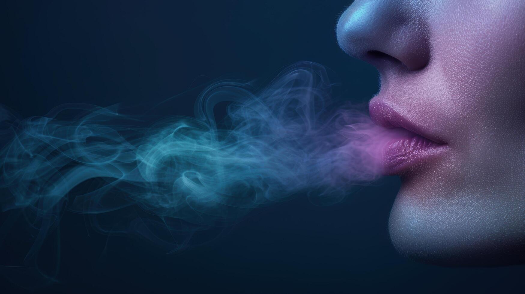 Mysterious smoke emanating from womans lips photo