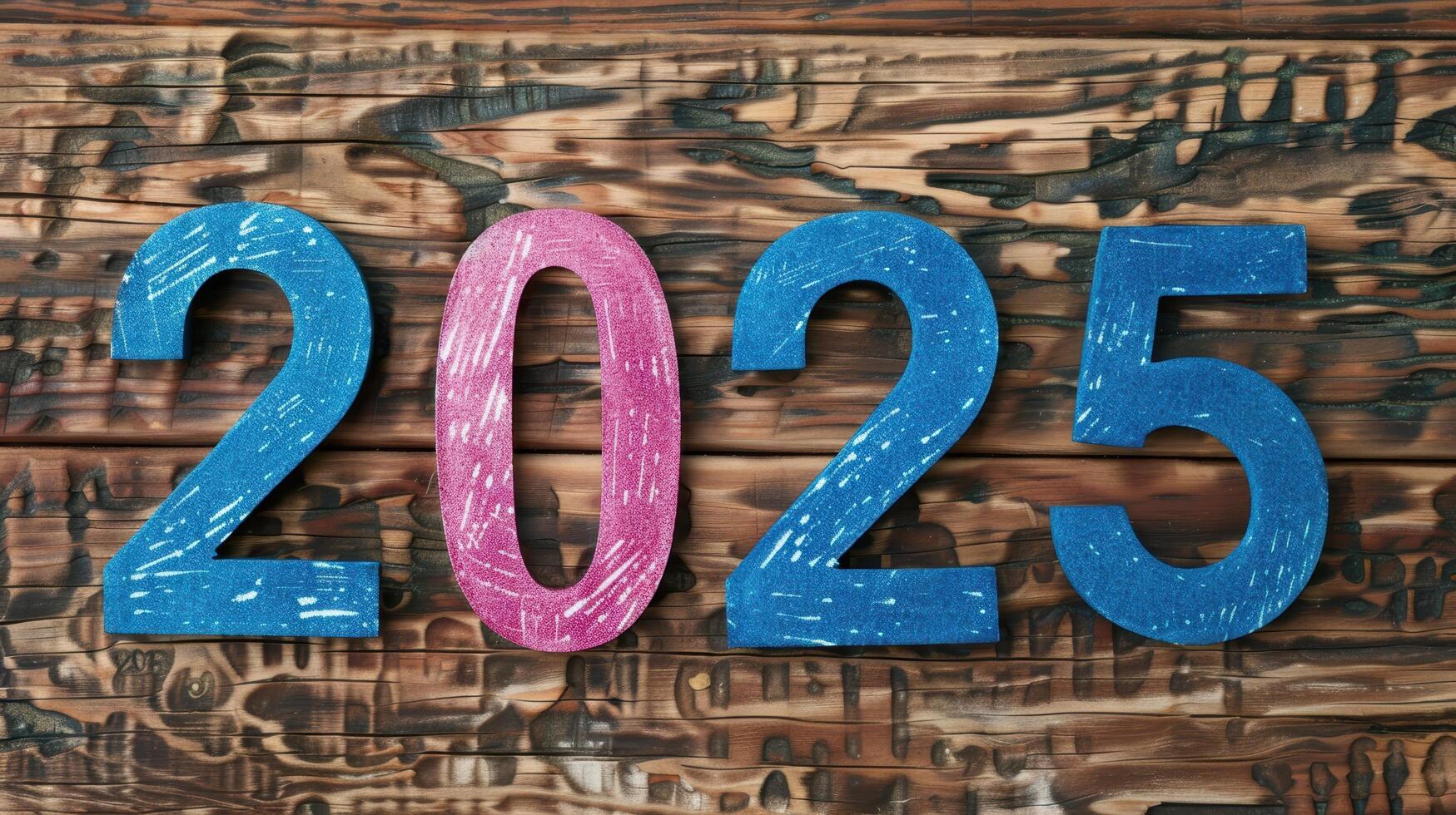 new year 2025 wooden background photo