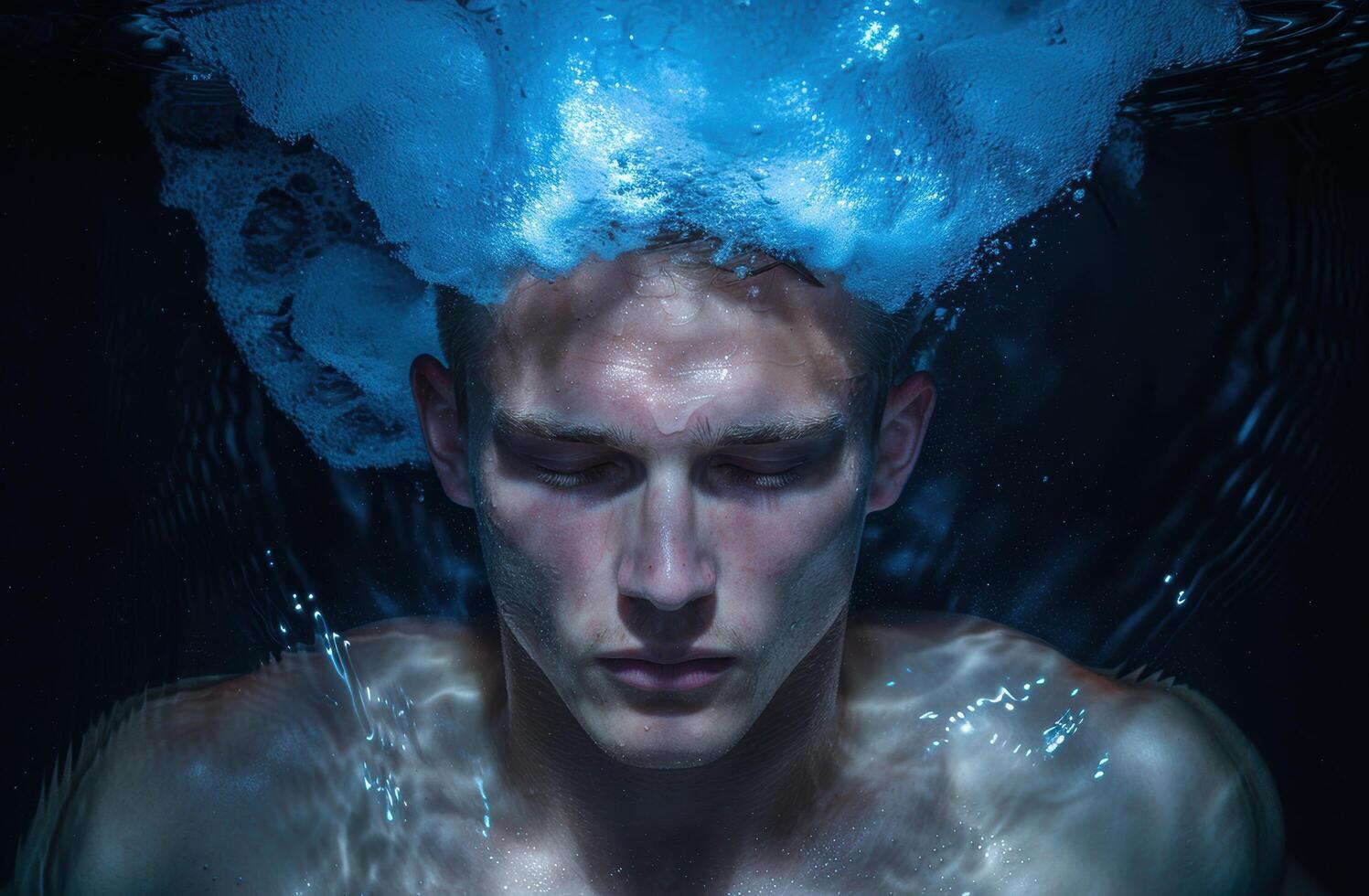 Underwater portrait of a man with eyes closed photo