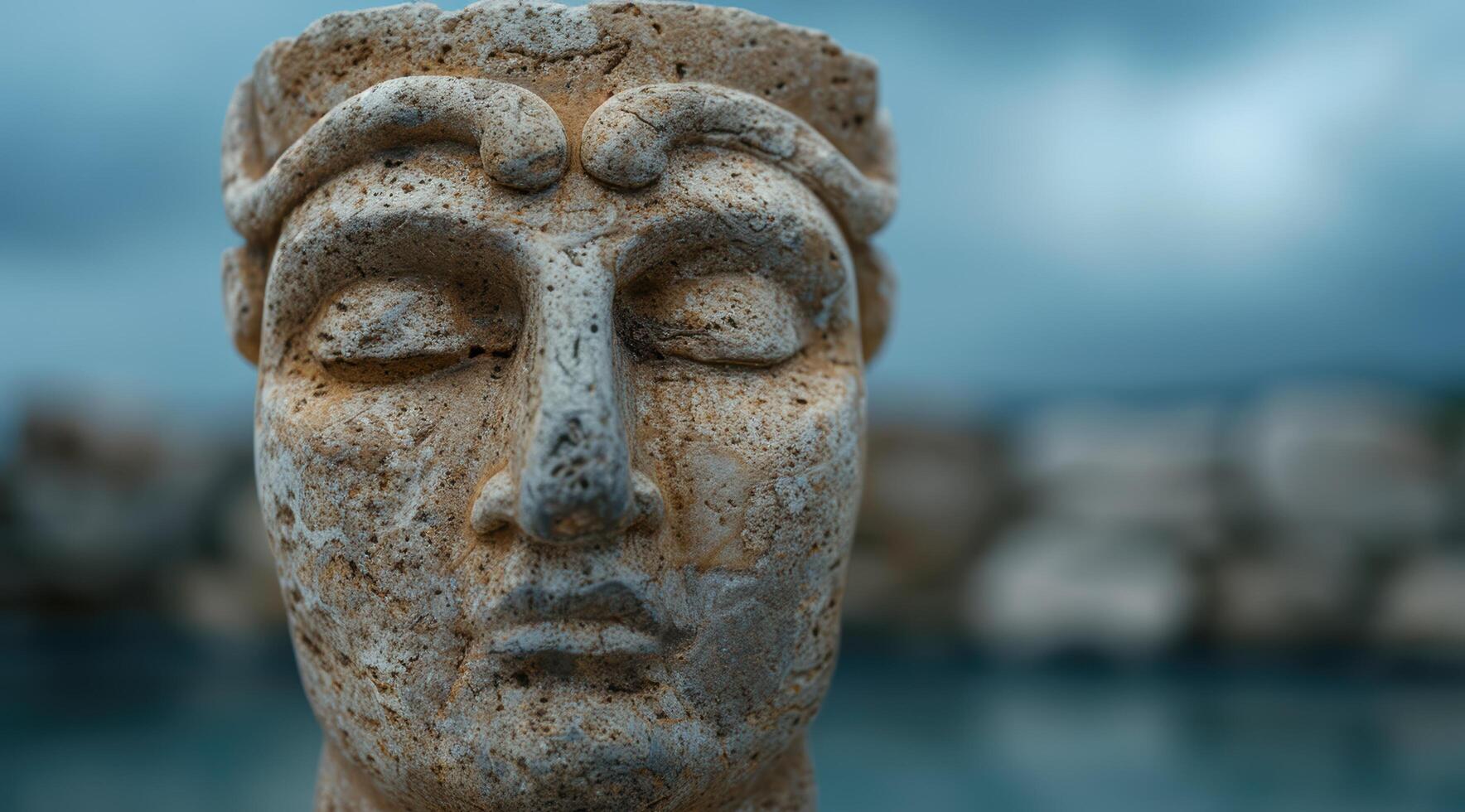 ancient stone buddha statue by the ocean photo