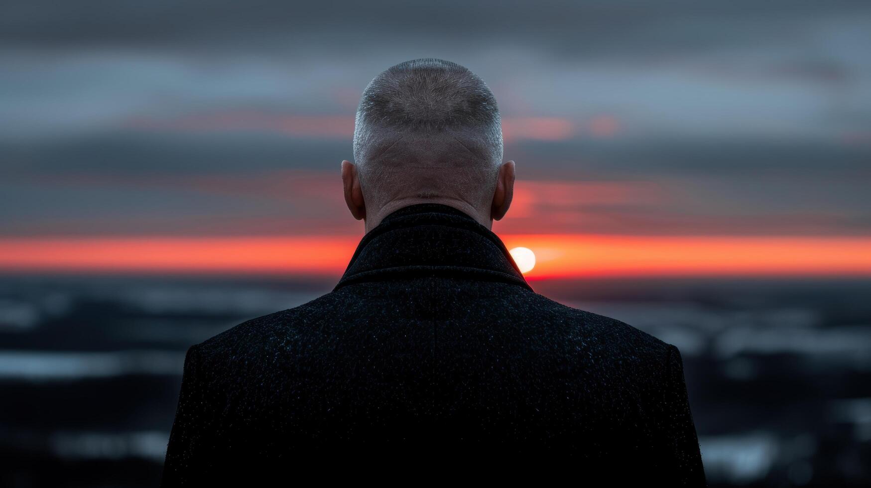 Silhouette of a person watching a vibrant sunset photo