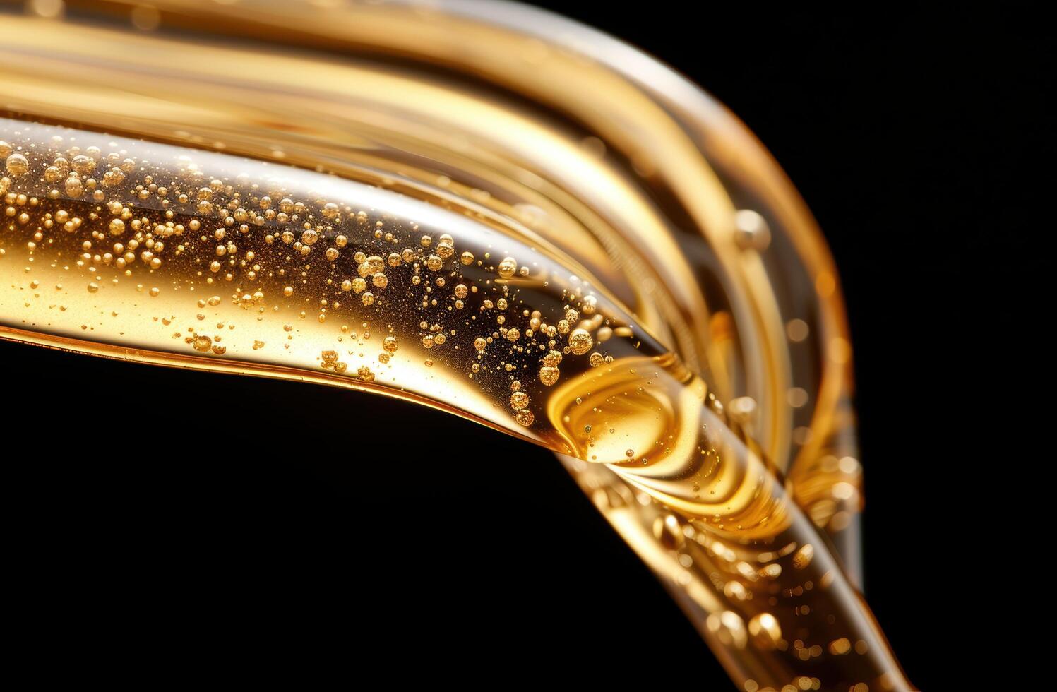 Sparkling golden liquid in glass photo