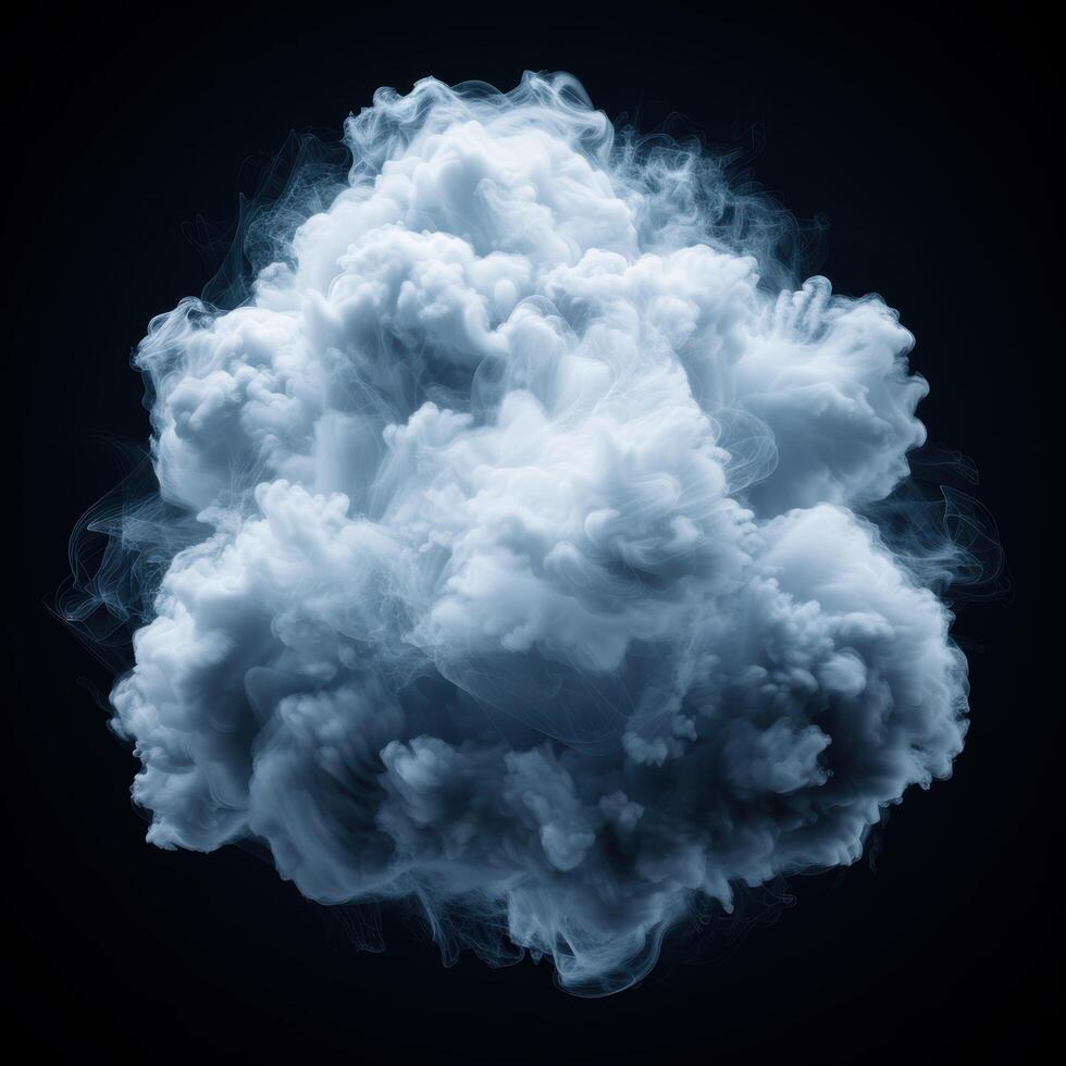 Billowing cloud of white smoke on black background photo