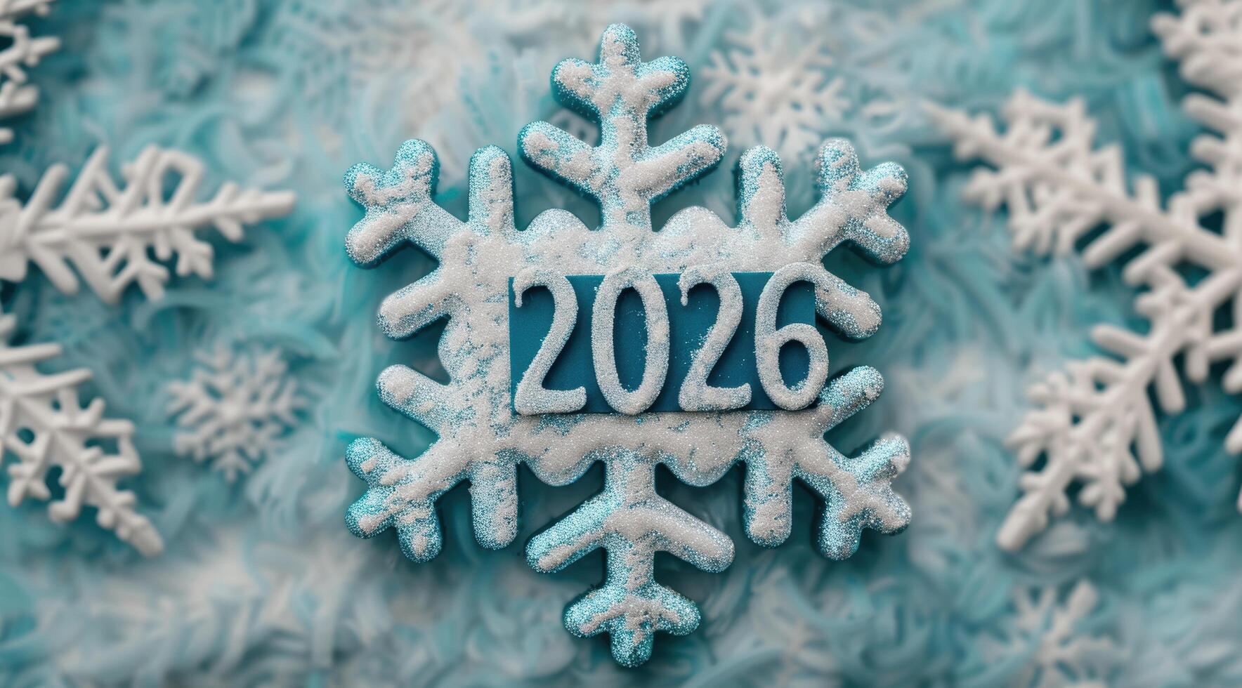 Frosty snowflake with 2026 text photo