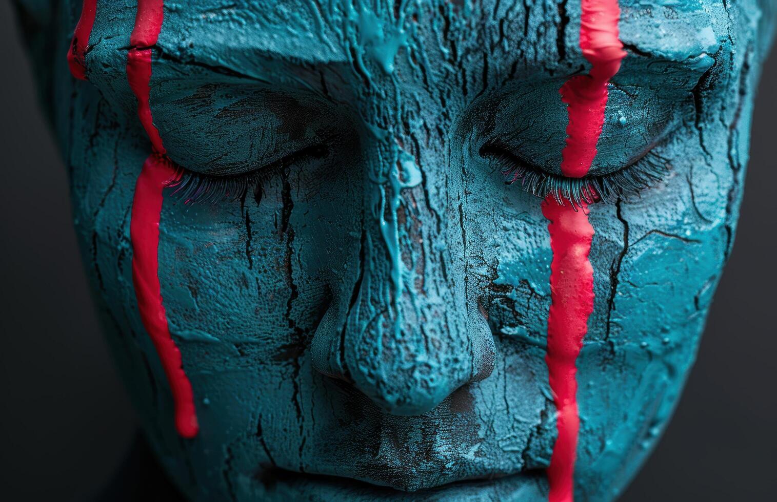Surreal portrait with closed eyes and red streaks photo