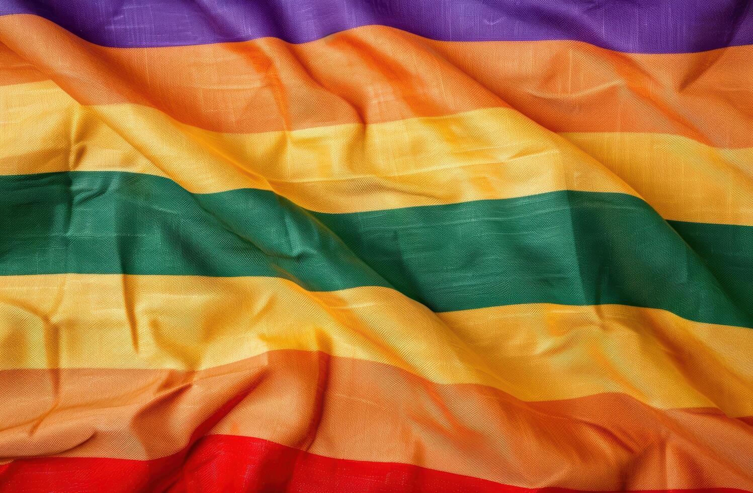 Vibrant rainbow flag waving in the wind photo