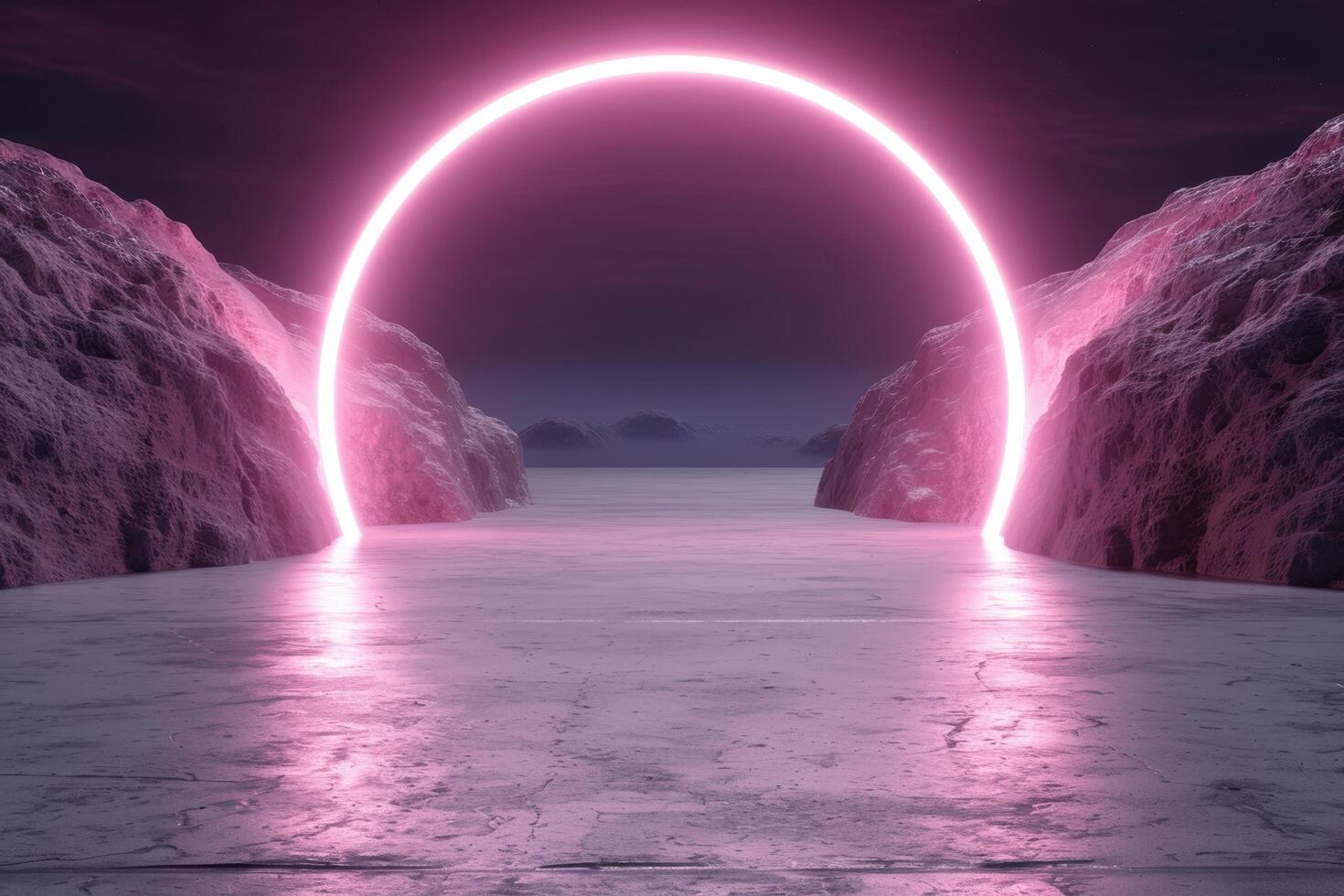 Glowing neon portal in icy landscape photo