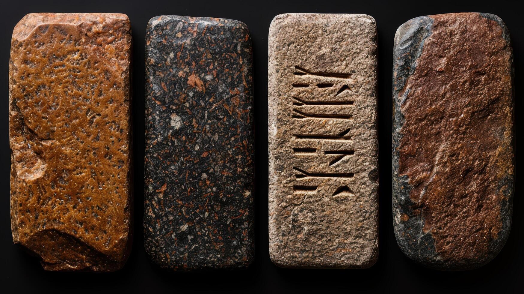 ancient stone tablets with carved symbols photo