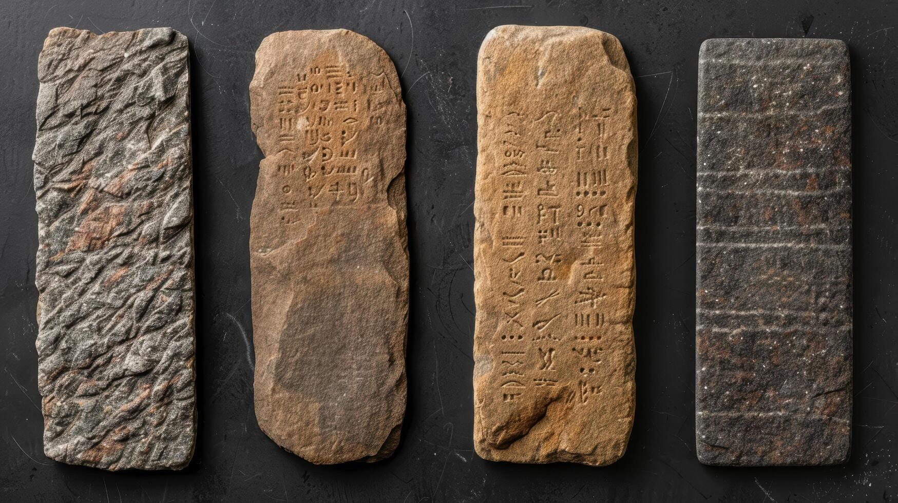 ancient stone tablets with hieroglyphic inscriptions photo