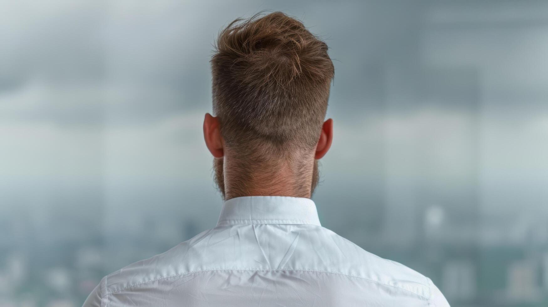 Back view of a man with short brown hair photo