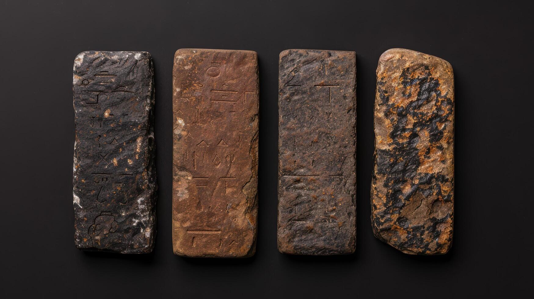 ancient stone tablets with carved symbols photo