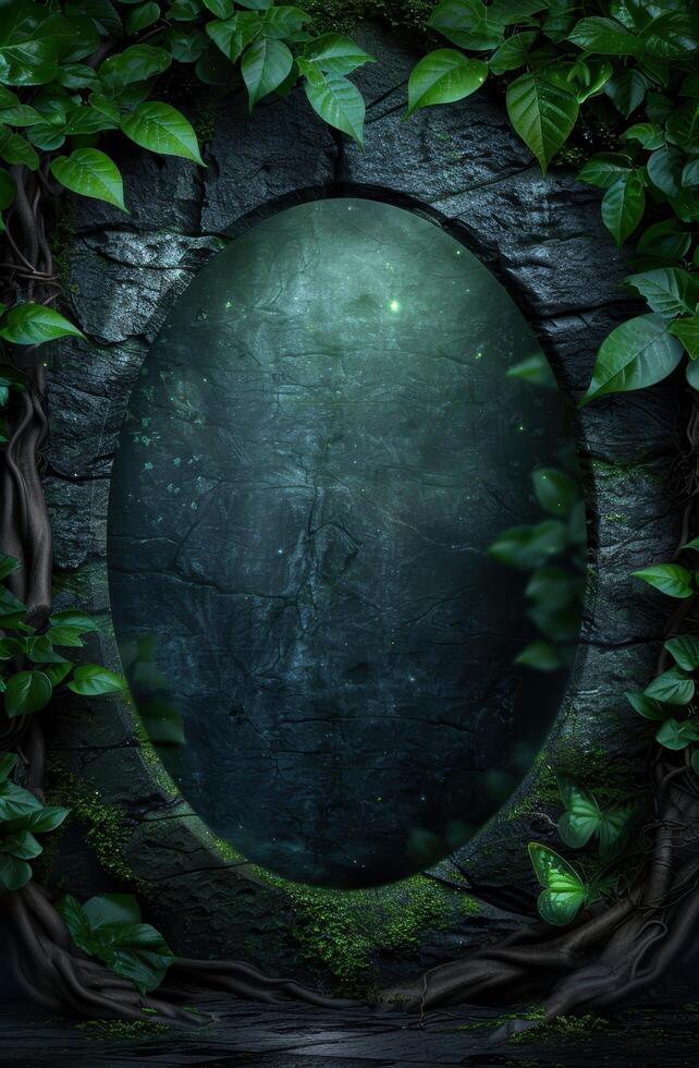 Mysterious glowing orb in enchanted forest photo