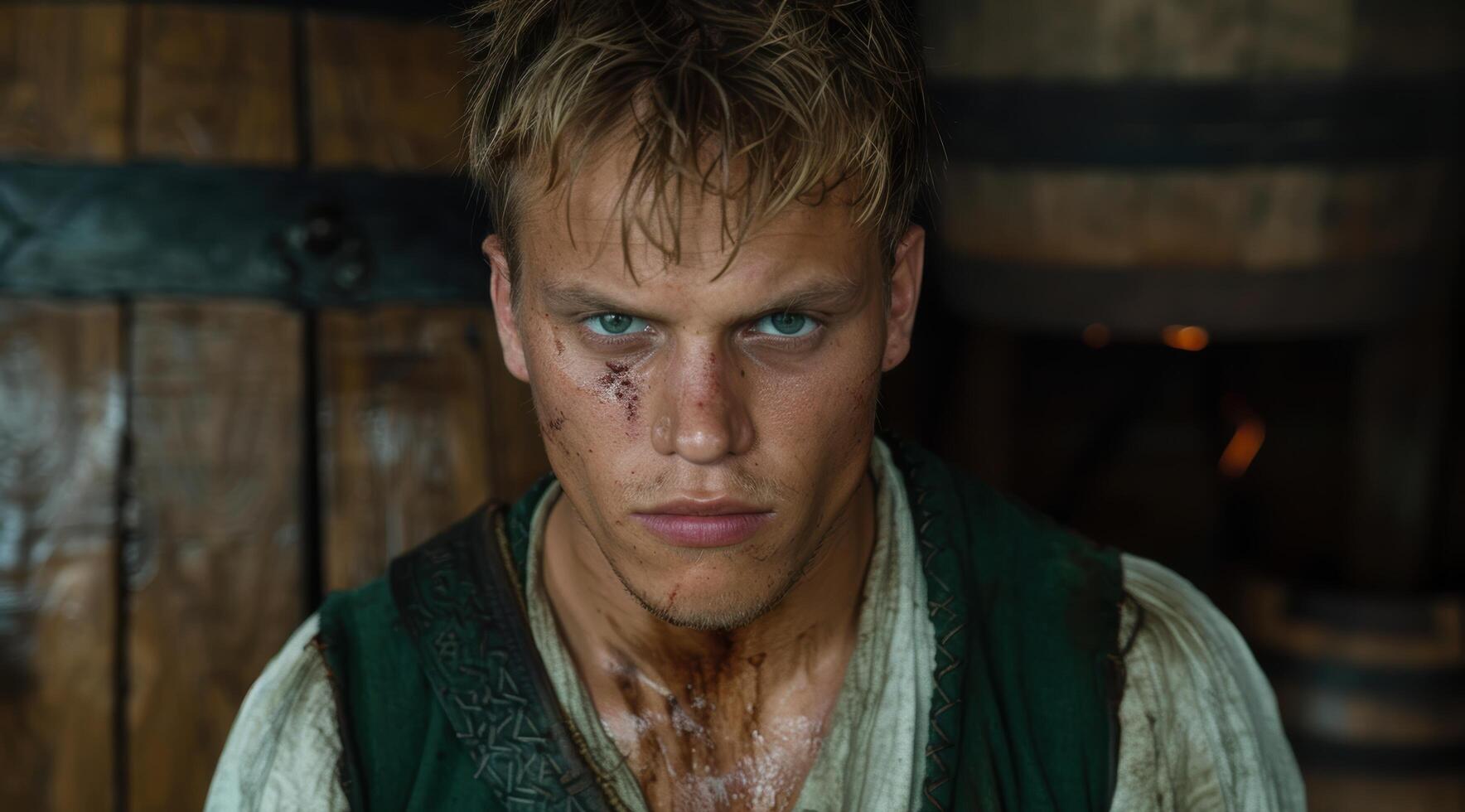 Rugged and weathered man with intense gaze photo