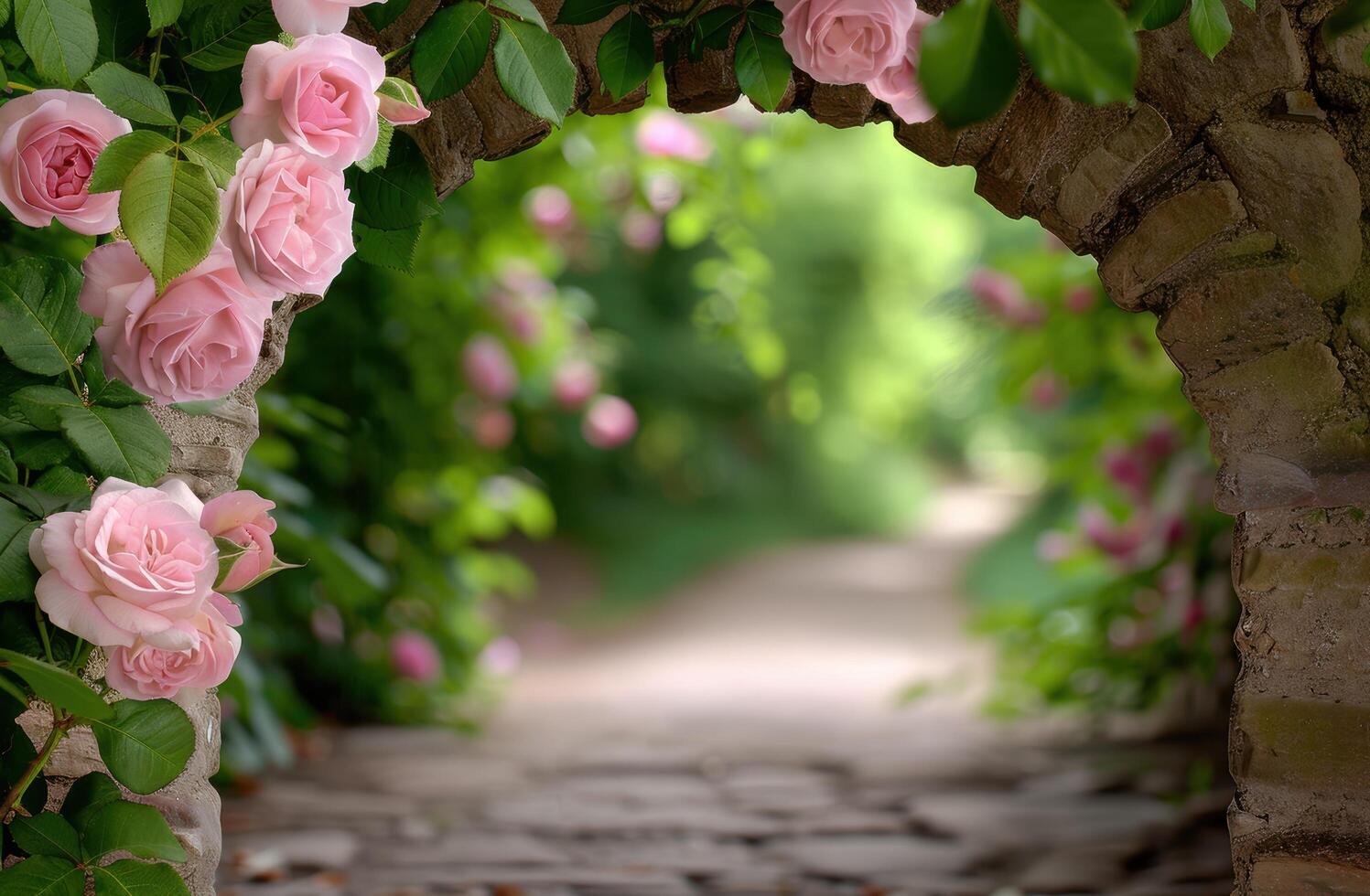 Enchanting rose garden path photo