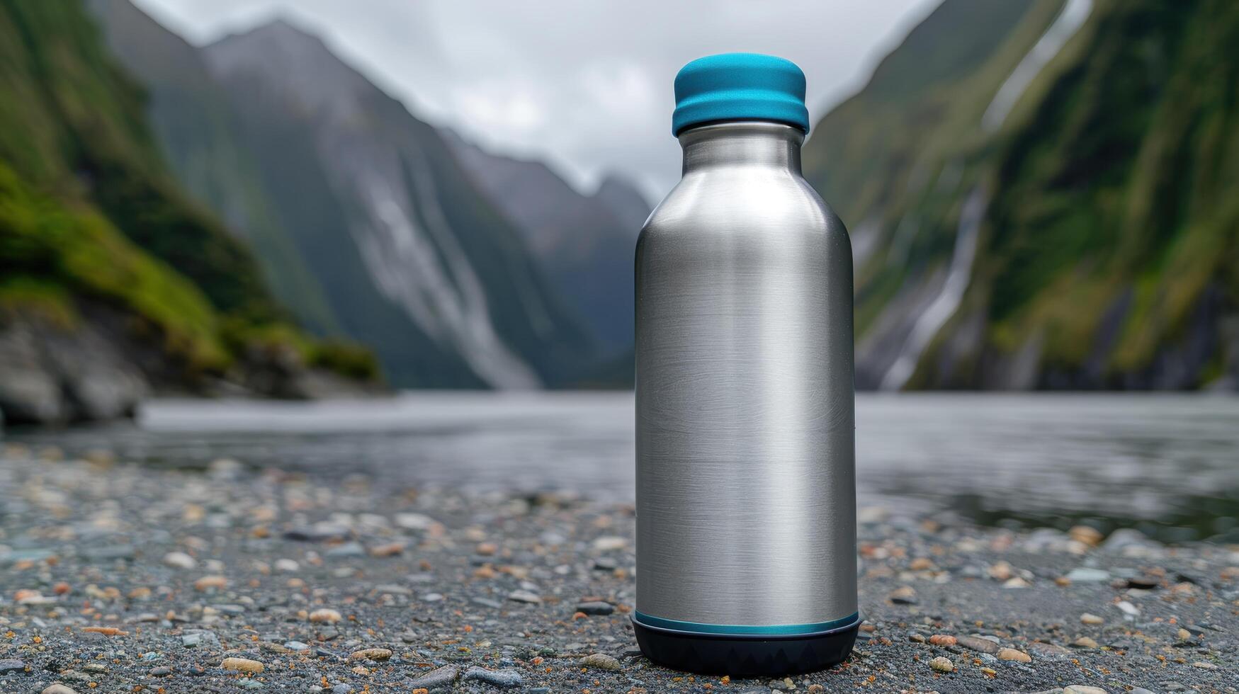 Stainless steel water bottle in nature photo