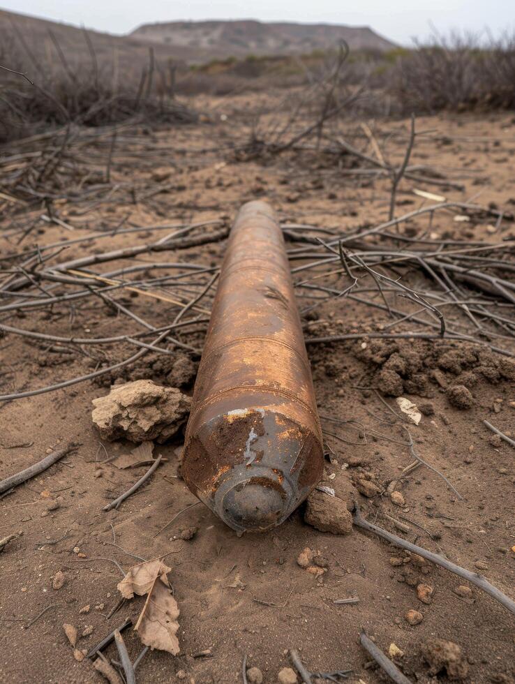 Rusty pipe in desert landscape photo