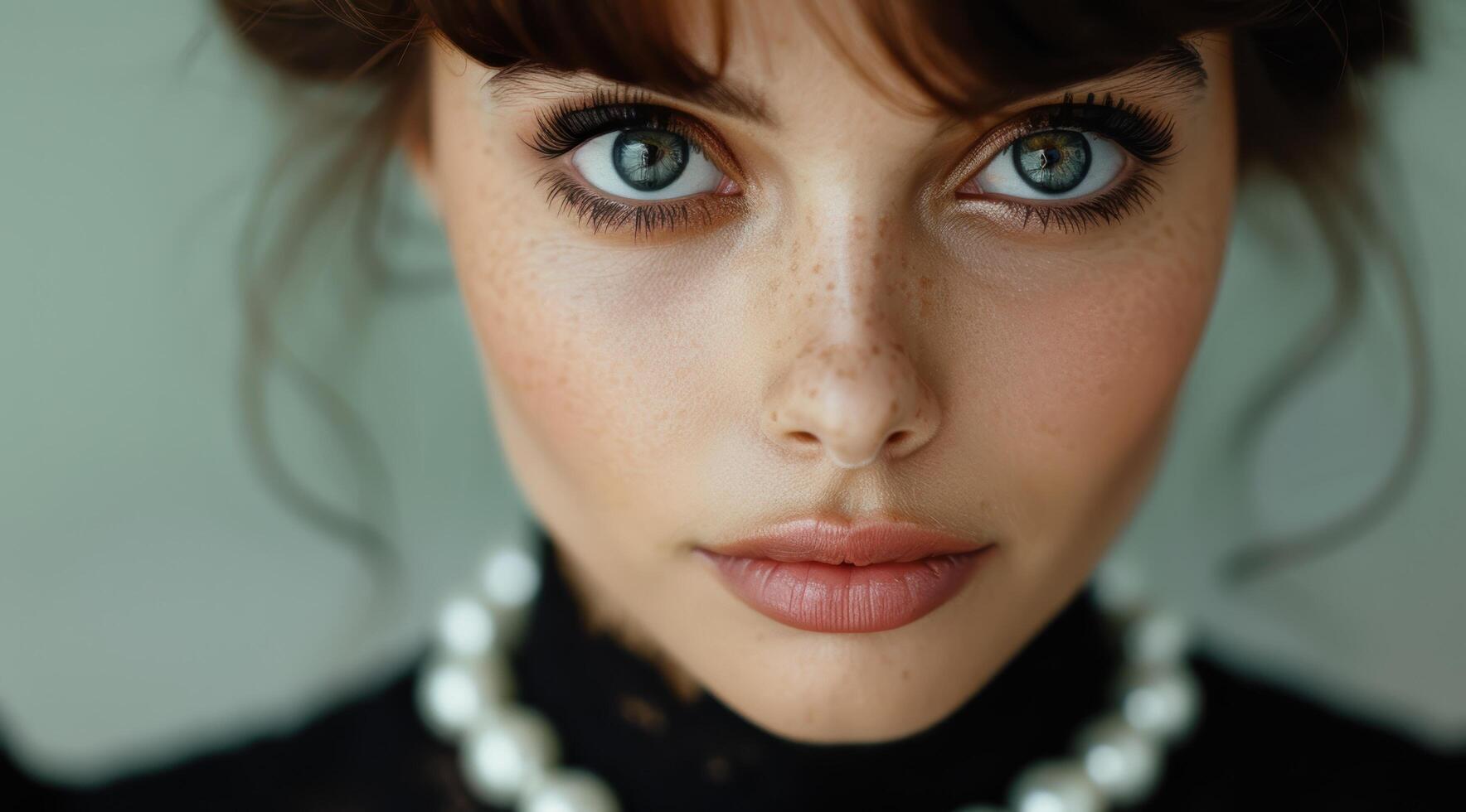 Captivating blue eyed woman with natural makeup photo