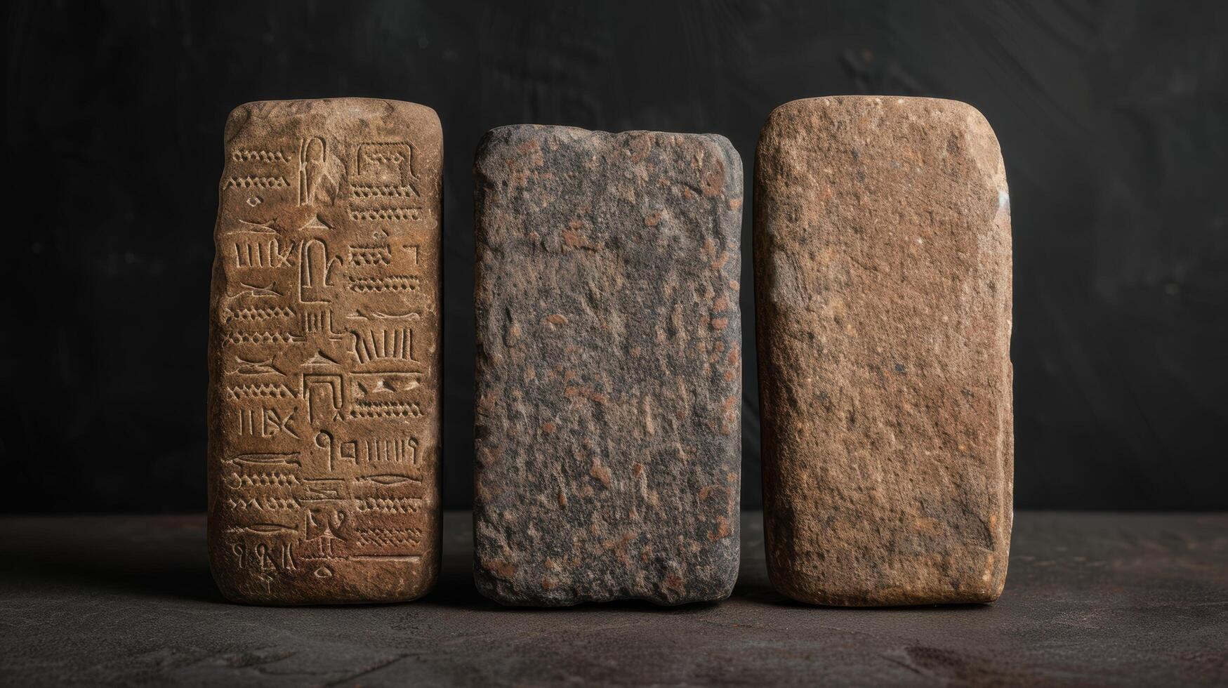 ancient stone tablets with hieroglyphic carvings photo