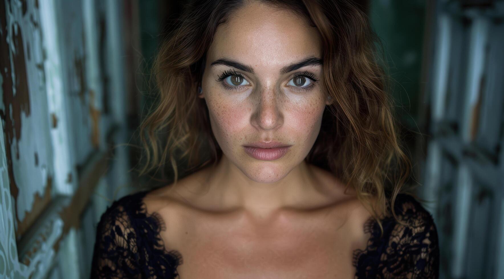 Pensive woman with intense gaze photo