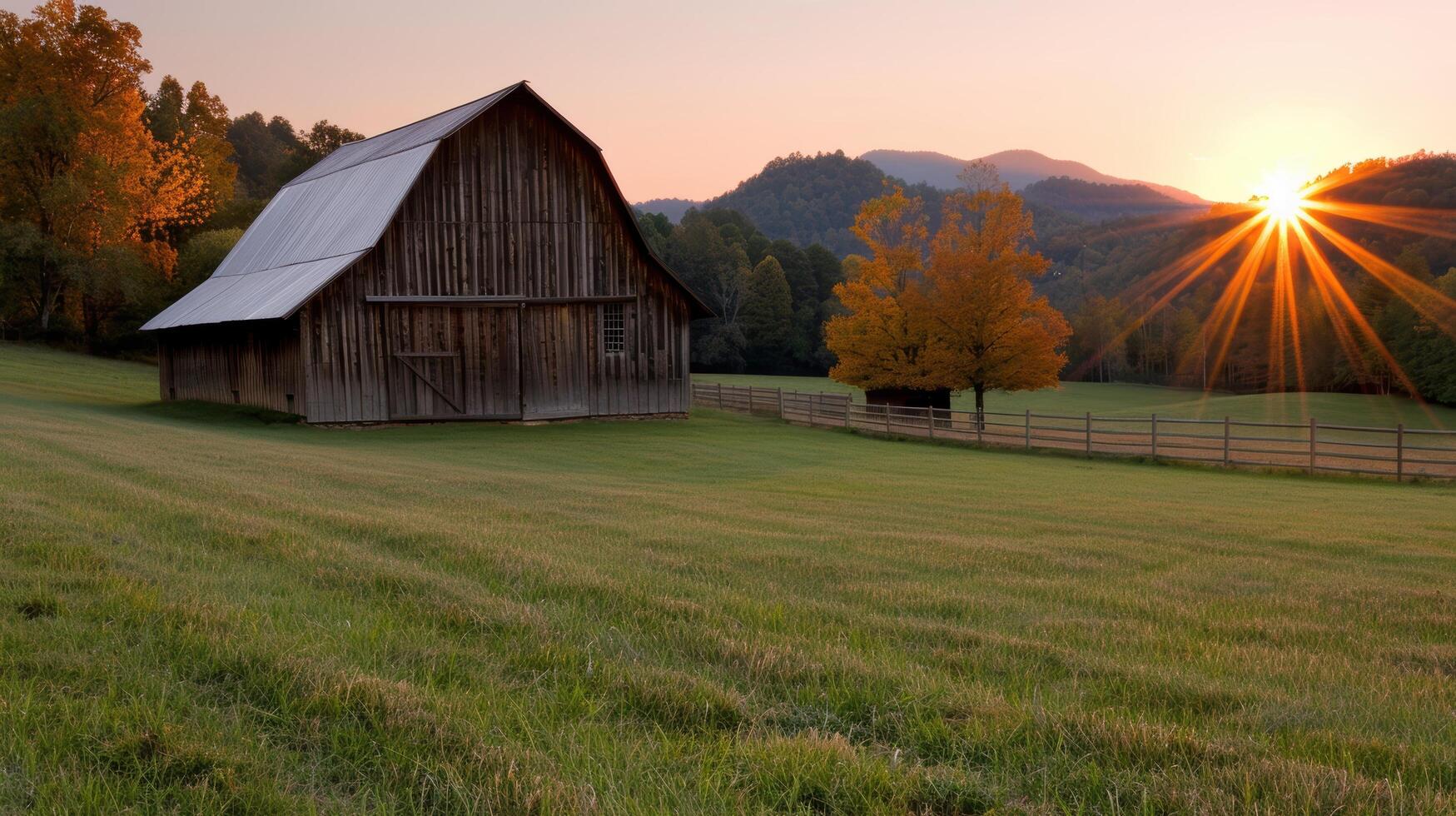 Rustic barn in autumn landscape photo