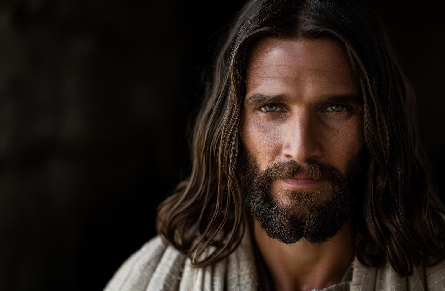Intense bearded man with long hair photo