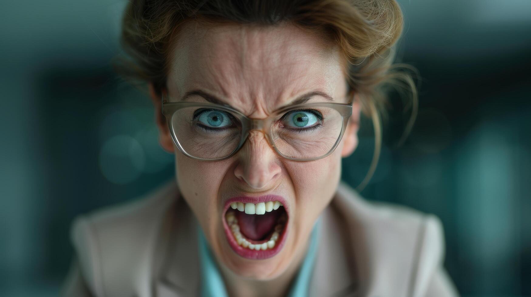 Angry businesswoman shouting with intensity photo