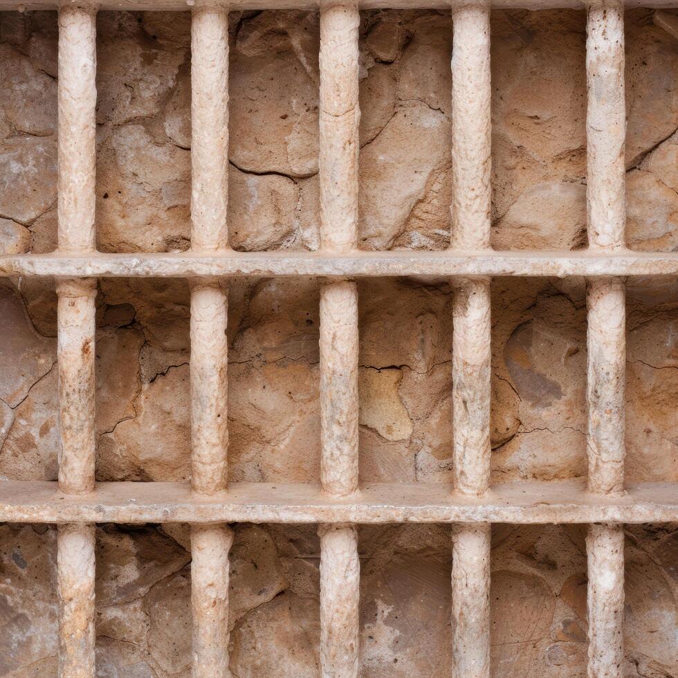 Weathered stone wall with concrete columns photo