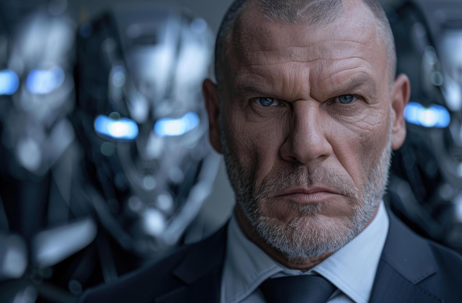 Serious businessman with beard looking stern photo