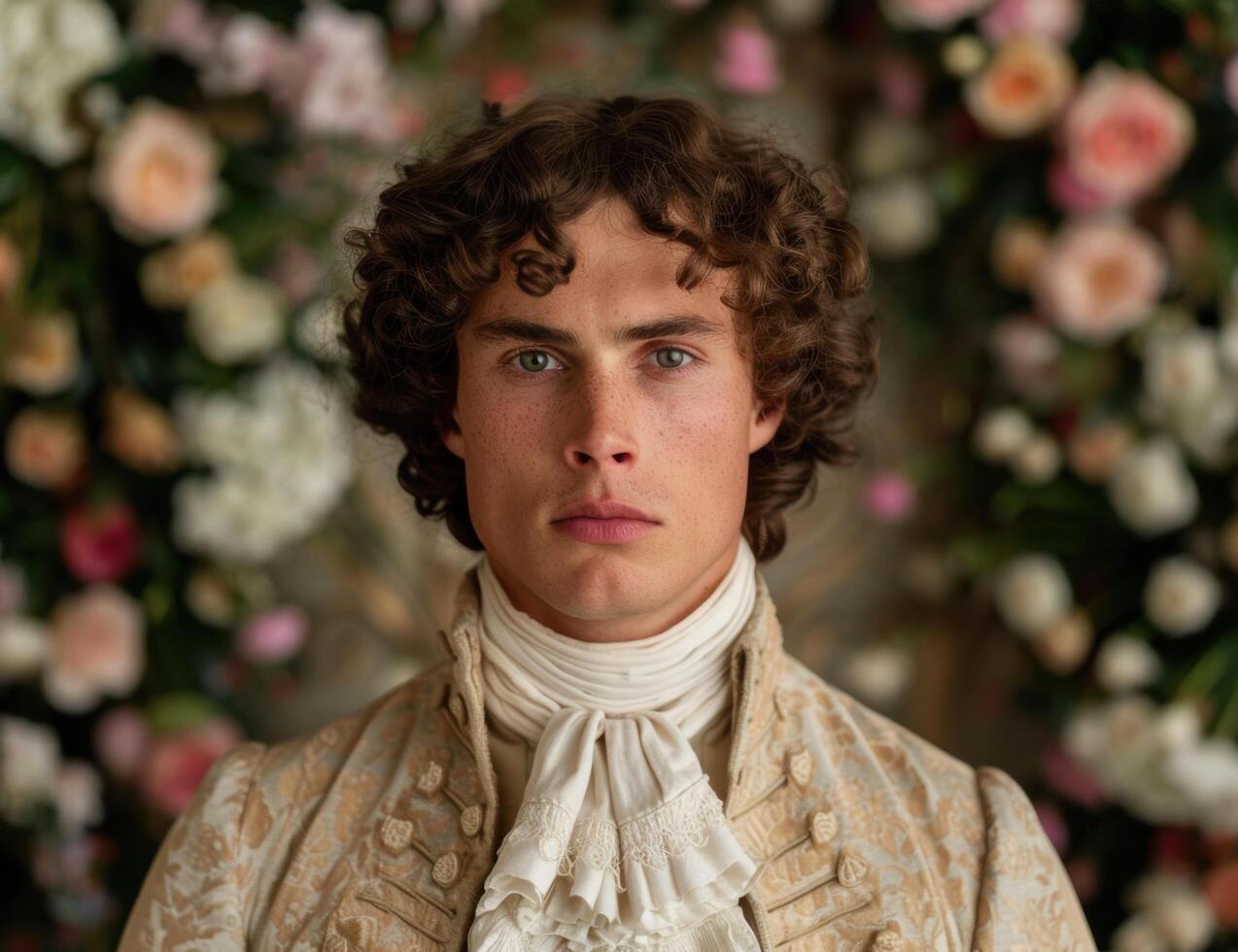 man with curly hair in historical costume photo