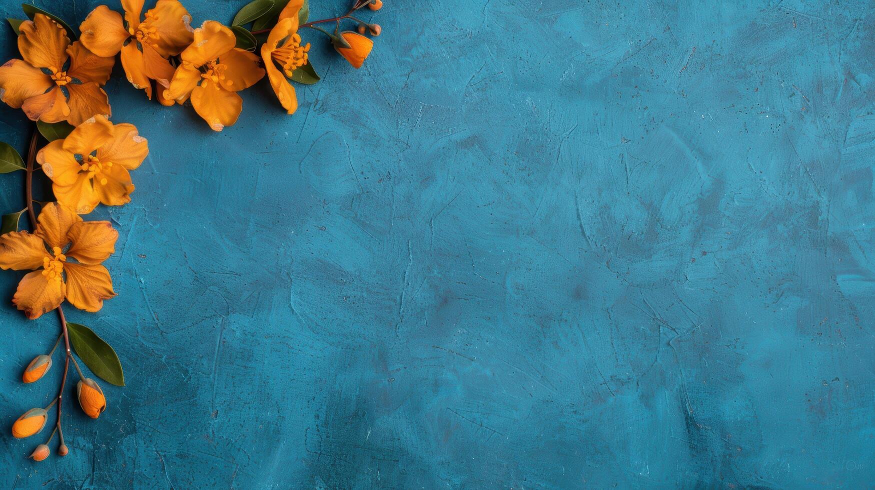 orange flowers on blue background photo