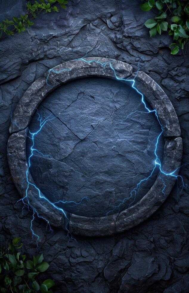 Mystical stone portal with electric energy photo