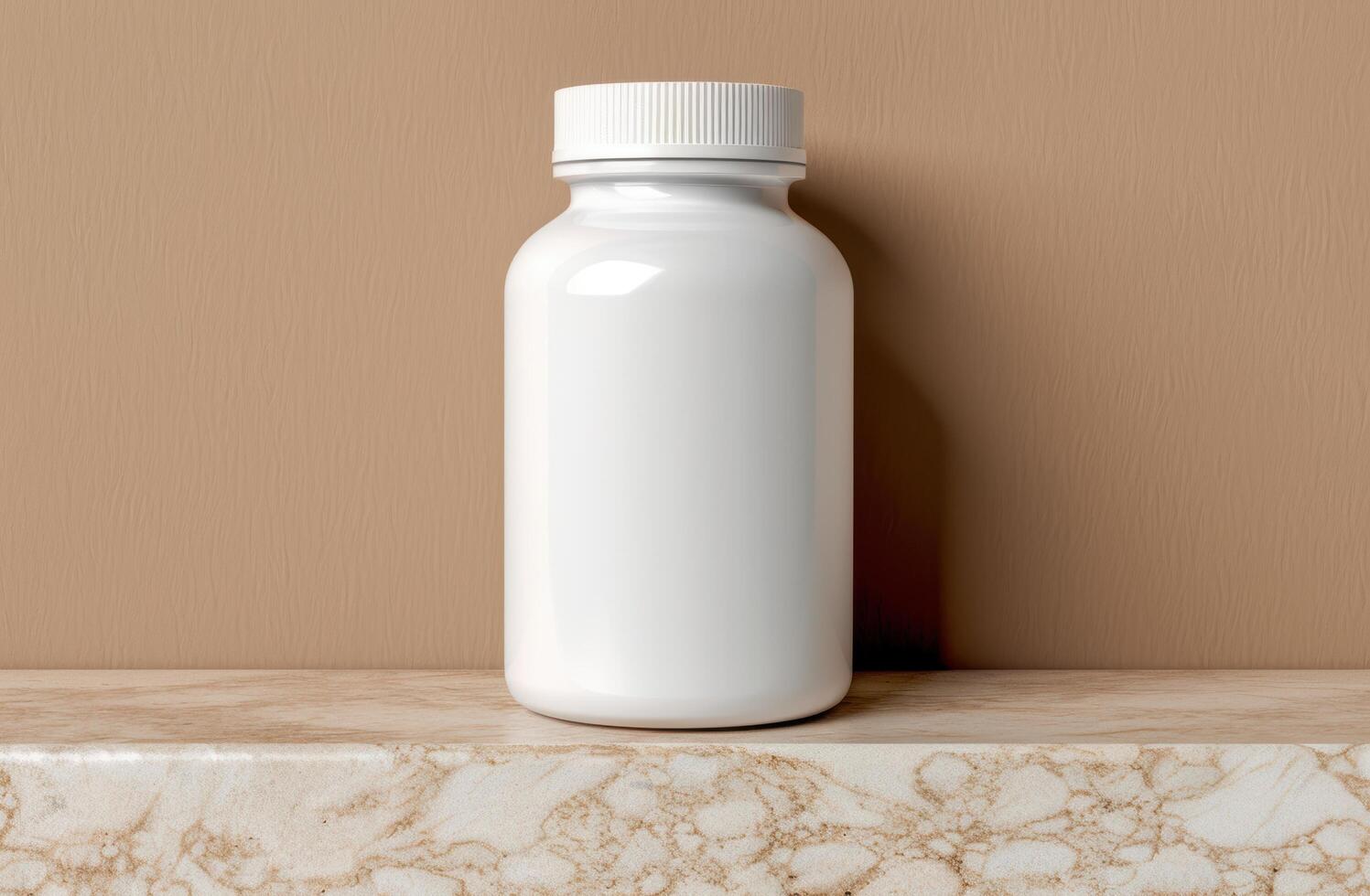 white medicine bottle on marble surface photo