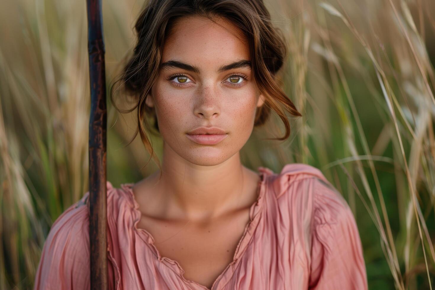 Portrait of a thoughtful young woman in a field photo