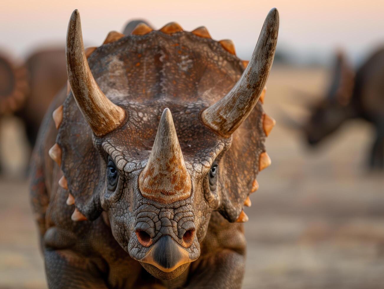 close up of a fierce looking triceratops dinosaur photo