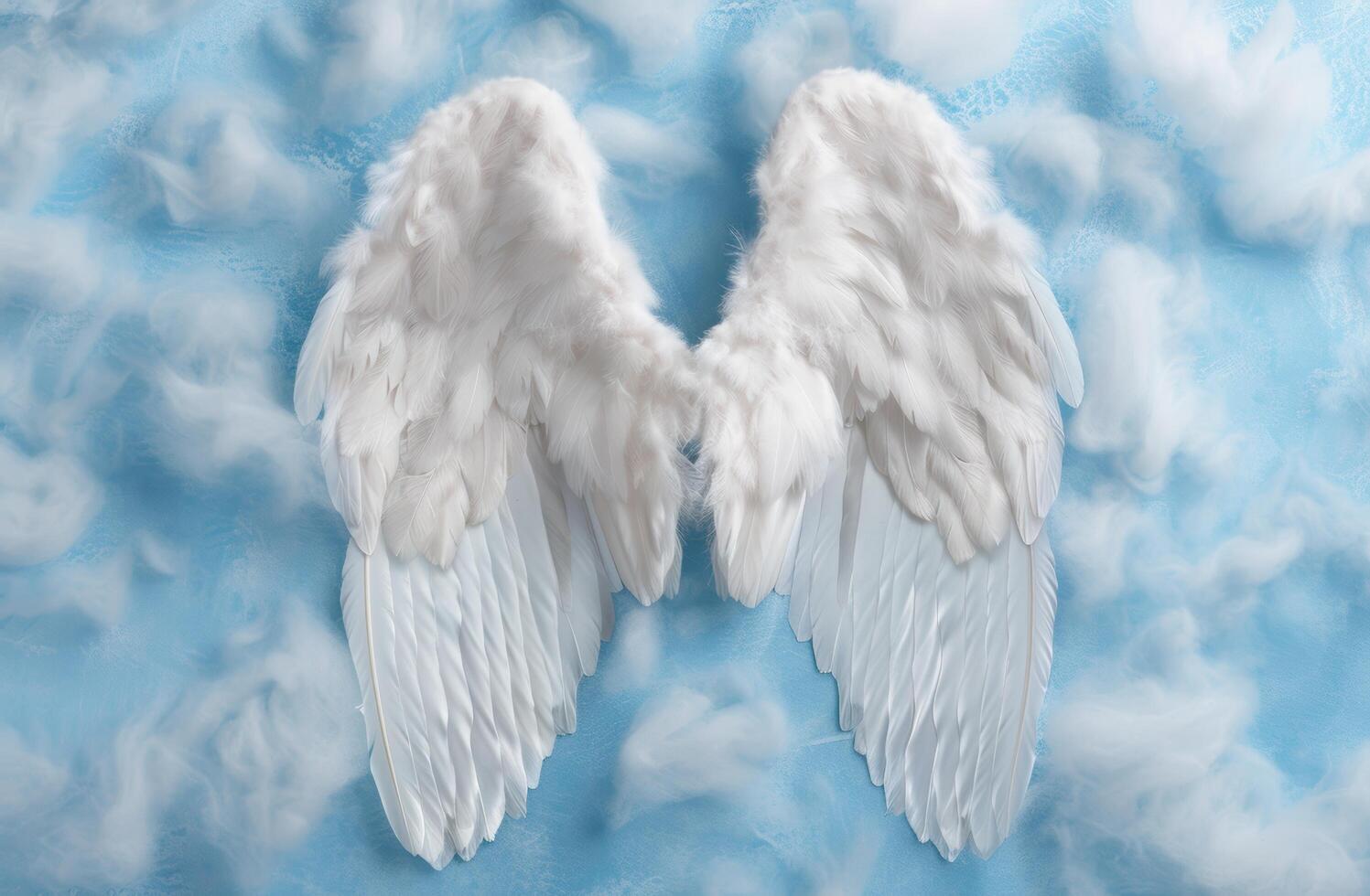 Angelic wings against a cloudy sky photo