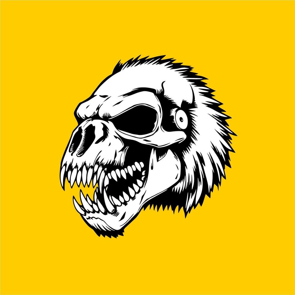 Black and white angry gorilla skull illustration vector