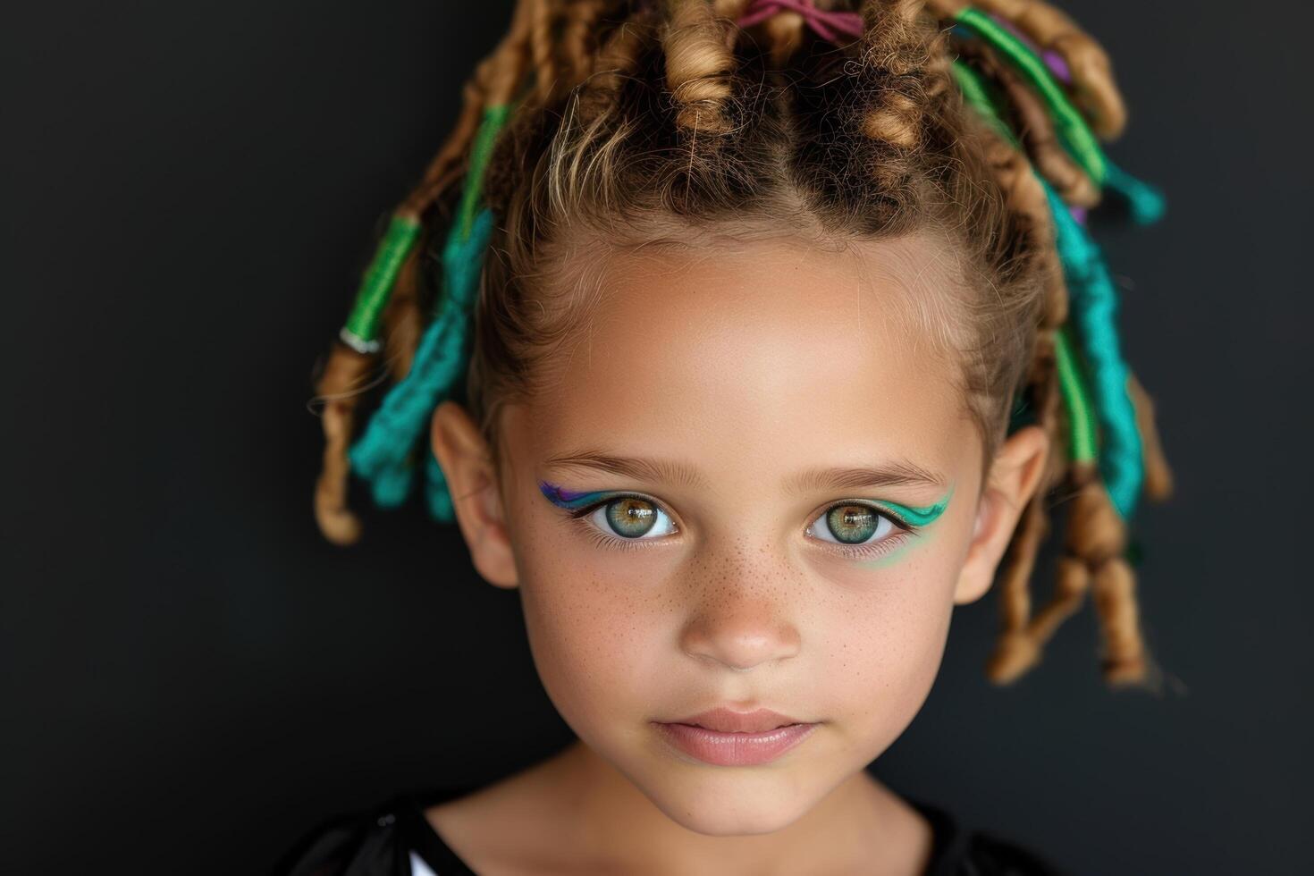 young girl with colorful hair and makeup photo