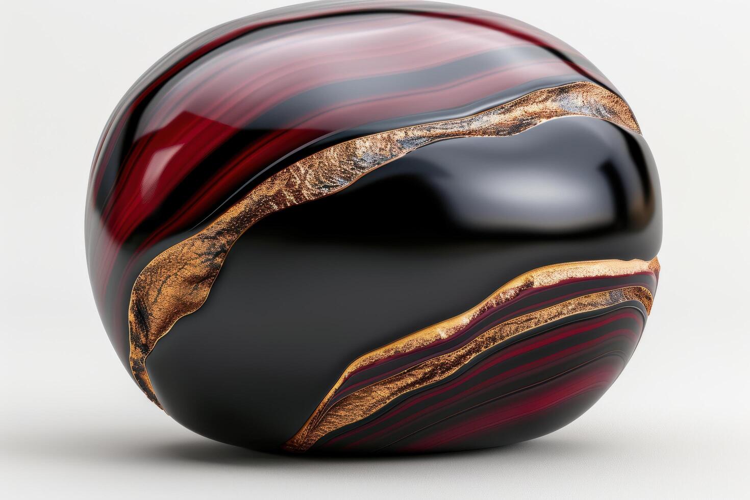 abstract glass sculpture with swirling red and gold patterns photo