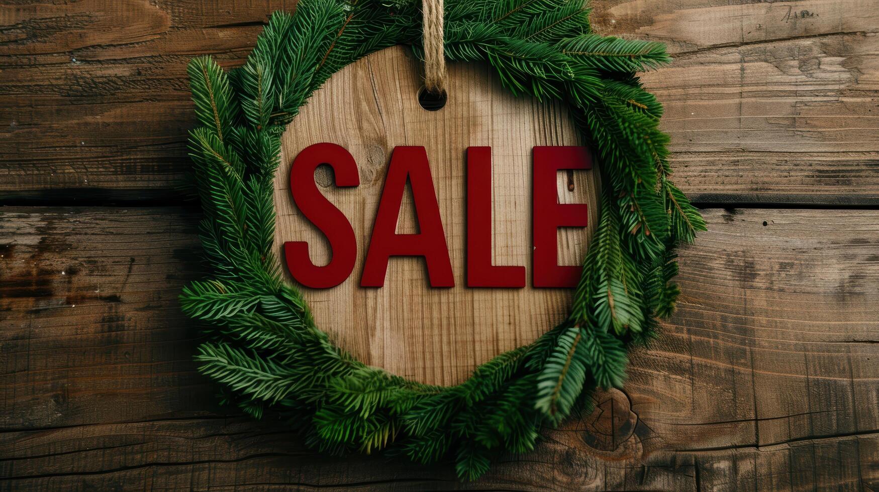 Christmas sale wreath on wooden background photo