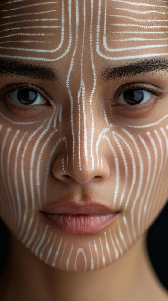 close up portrait of a person with abstract facial patterns photo