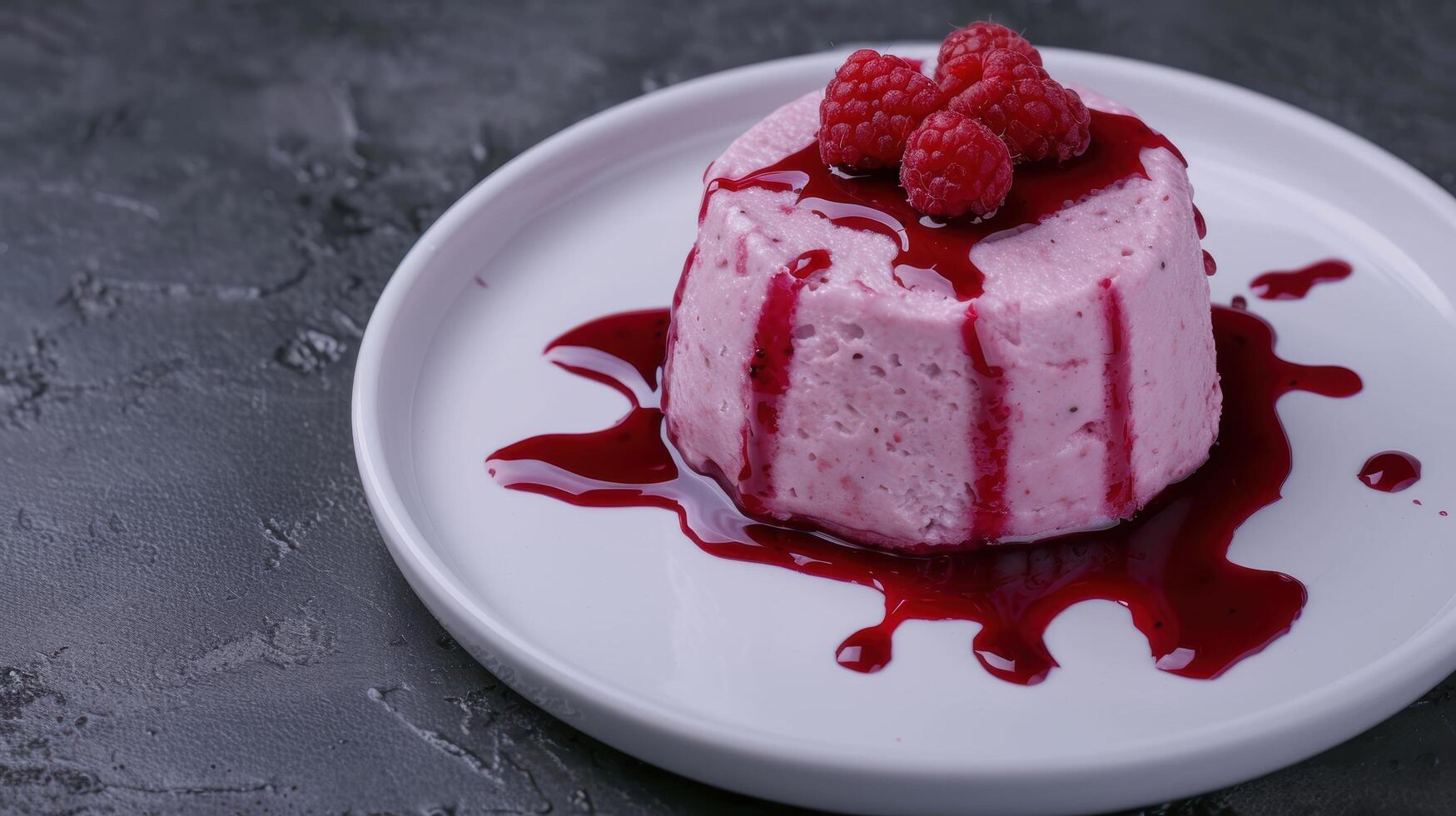 Delicious raspberry mousse cake with fresh raspberries photo