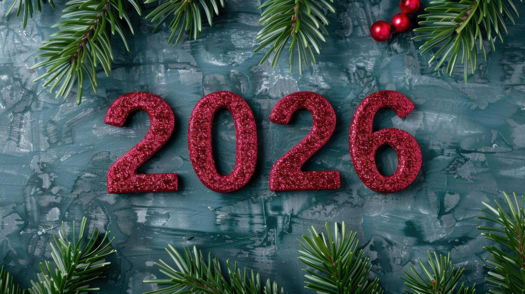 new year 2026 glitter numbers with pine branches photo