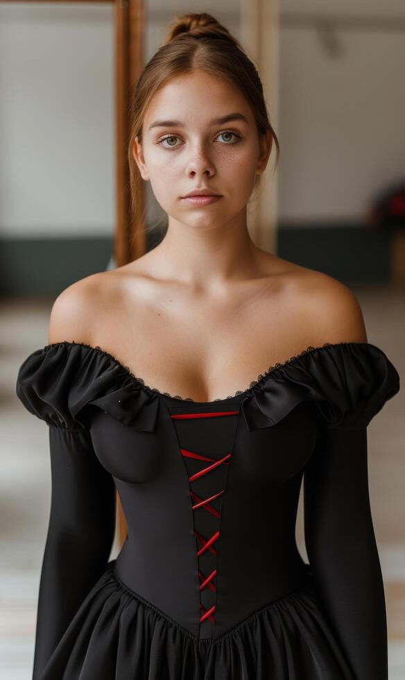 Elegant woman in black dress photo