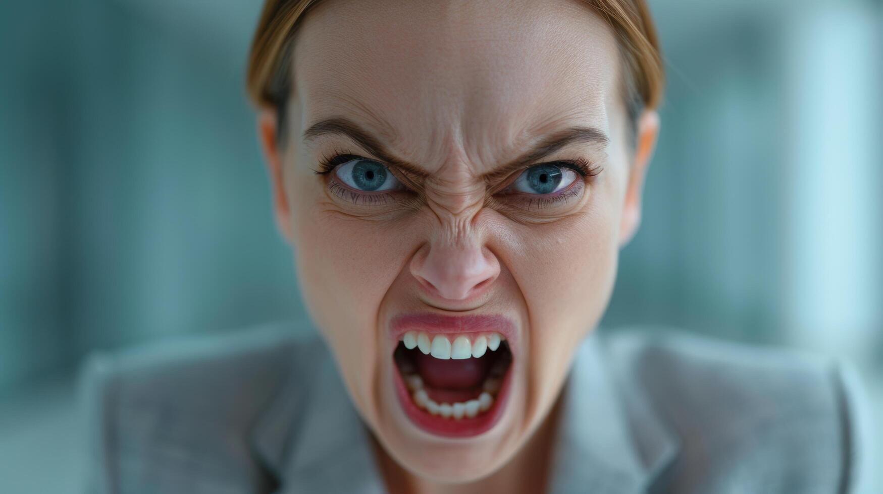 Furious woman shouting with intense expression photo