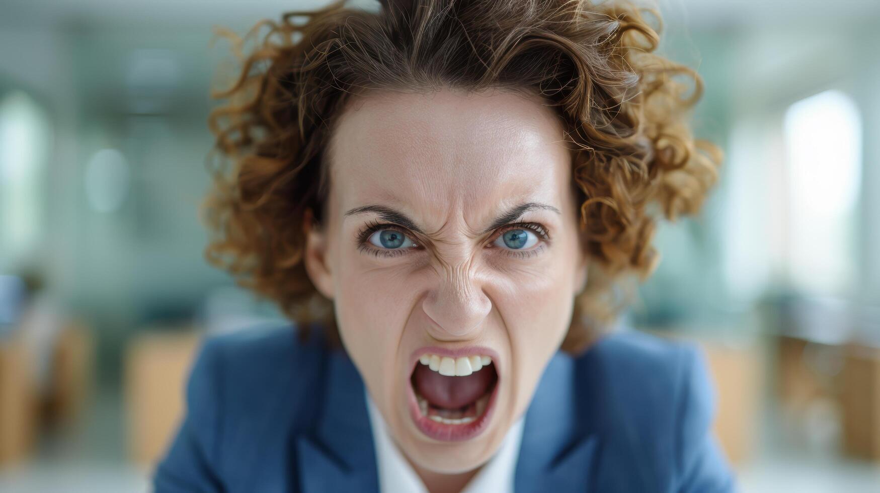 Angry and frustrated business woman shouting photo