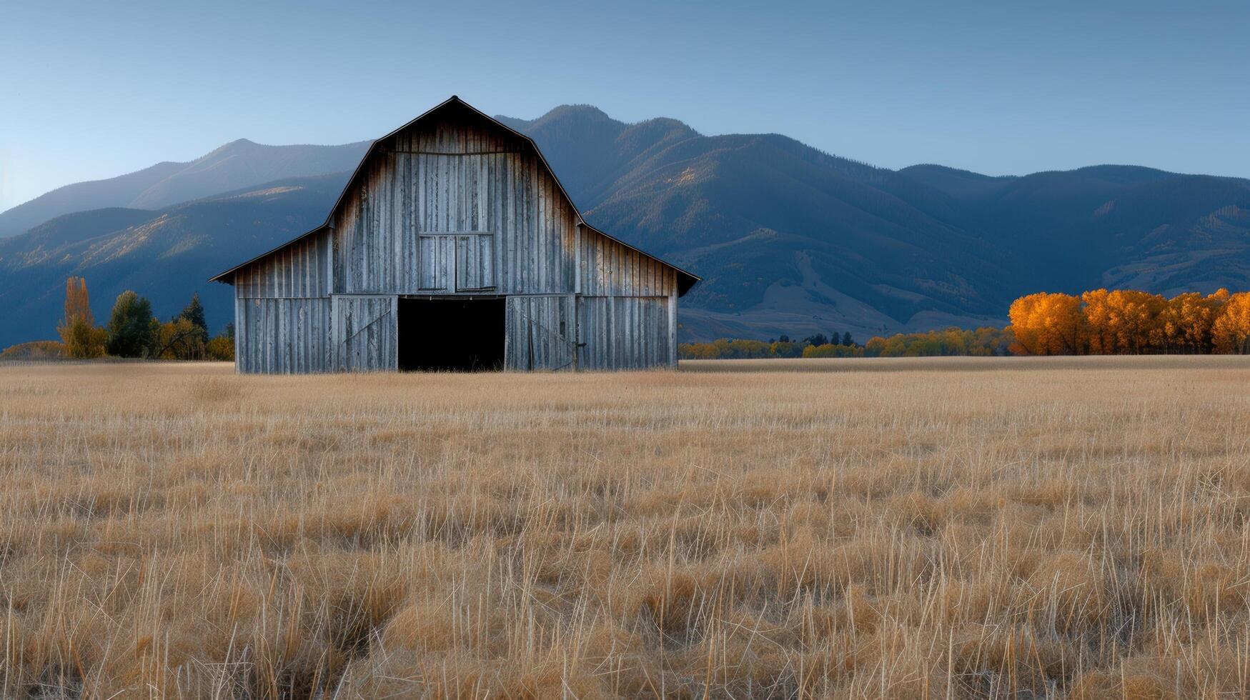 Rustic barn in autumn landscape photo