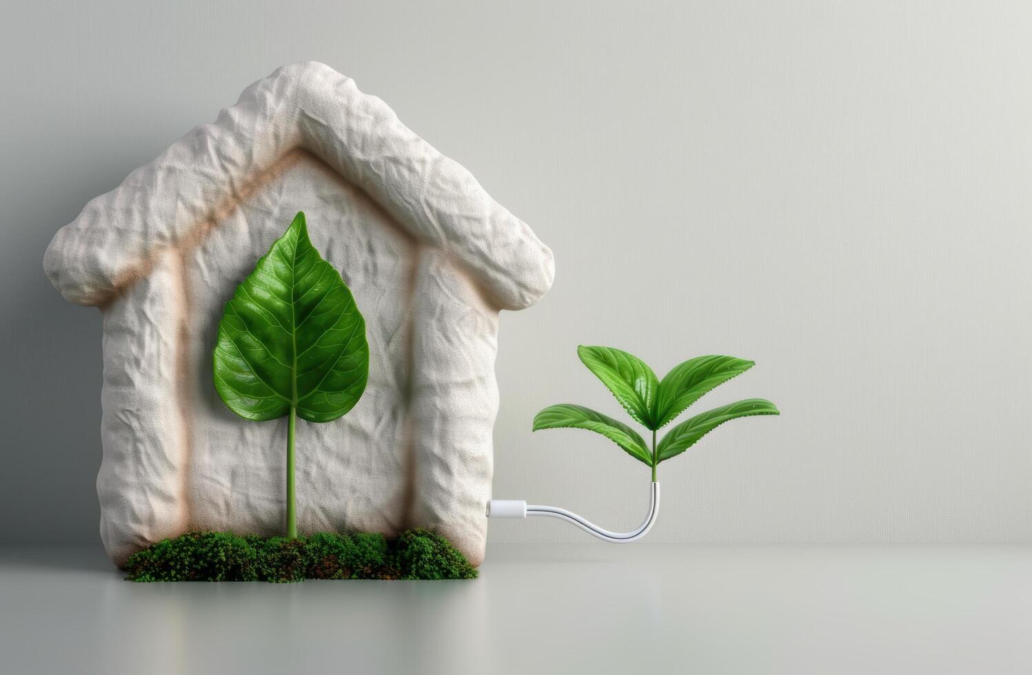 sustainable home concept with green leaves photo