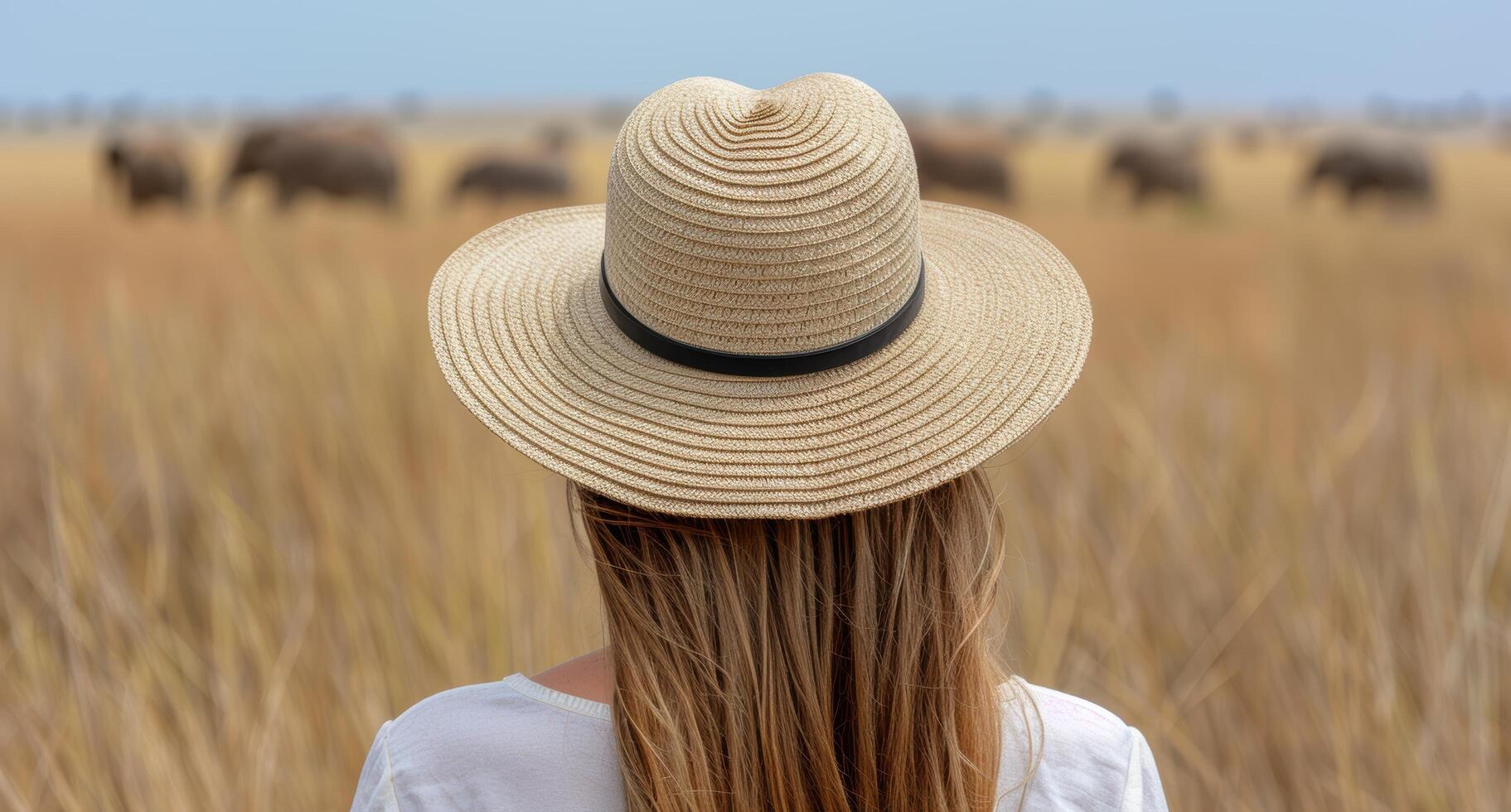 woman wearing wide brimmed hat in field photo